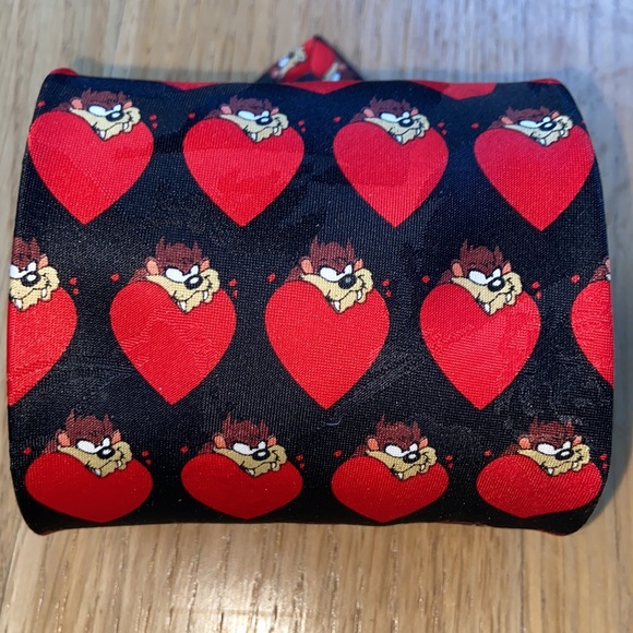Vintage Taz Tasmanian Devil 1997 Looney Tunes Valentine’s Neck Tie Love Hearts - Picture 2 of 6